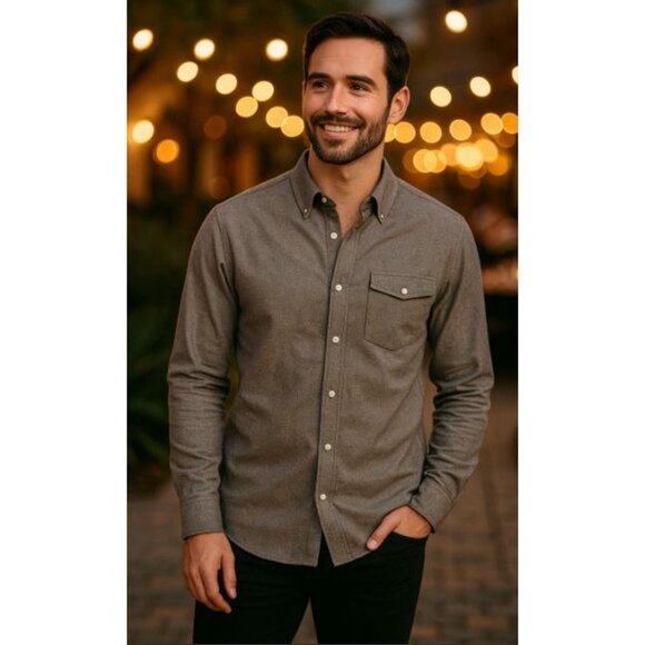 VTG Mens Casual LS Snap Pearl Button Shirt Med Taupe Work wear Normcore - Picture 1 of 14